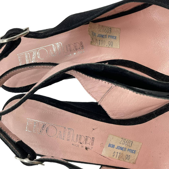 Vintage Davos Gomma Platform Wedge Heels Slingback Peep Toe Black Suede NEW 7.5 - Picture 10 of 11